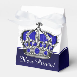 Blue Silver Crown Prince Boy Baby Shower Favour Box