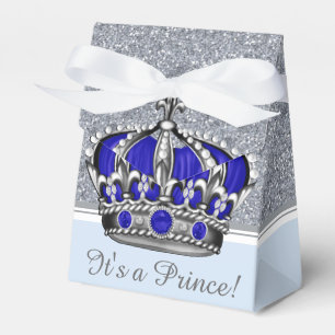Blue Silver Crown Prince Boy Baby Shower Favour Box