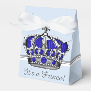 Blue Silver Crown Prince Boy Baby Shower Favour Box
