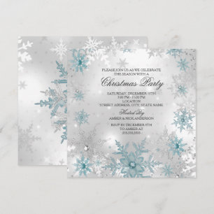 Blue Silver Crystal Snowflake Christmas Party SQ Invitation