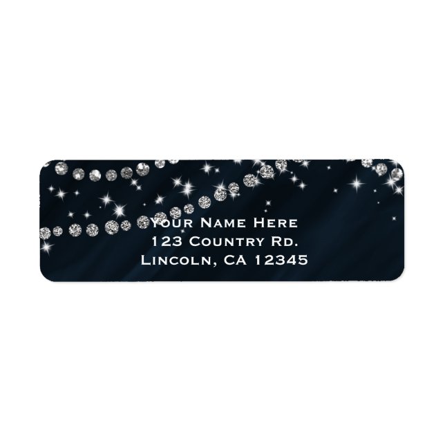 Blue & Silver Diamond Bling Glam Sparkle Return Address Label (Front)