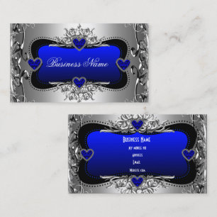 Blue Silver Diamond Image Hearts Elegant Business Card