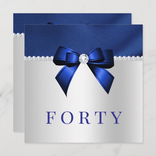 Blue, Silver & Diamonds 40th Birthday Invitation (Front/Back)