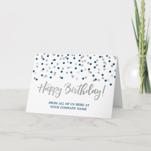 Blue Silver Dots Business From Group Birthday Card (Front)