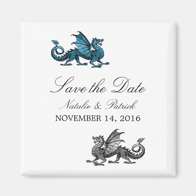 Blue Silver Dragon Save the Date Magnet (Front)