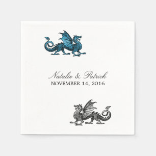 Blue Silver Dragon Wedding Paper Napkins