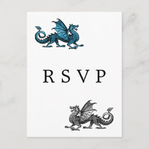 Blue Silver Dragon Wedding RSVP Postcard