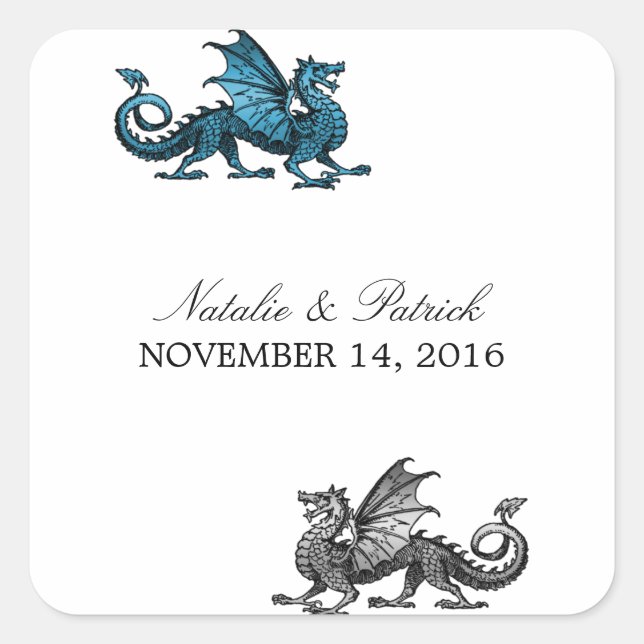 Blue Silver Dragon Wedding Stickers (Front)