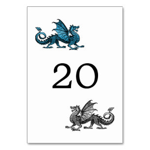 Blue Silver Dragon Wedding Table Card
