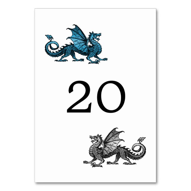 Blue Silver Dragon Wedding Table Card (Front)