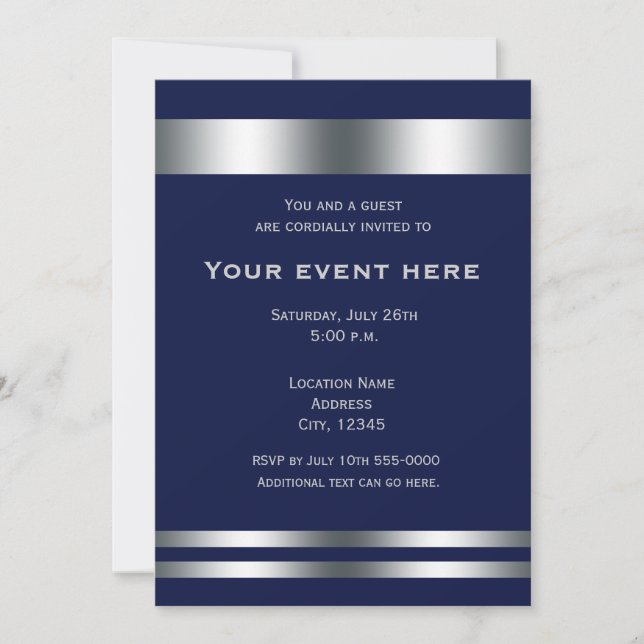 Blue Silver Elegant Dinner Party Event Invitation (Front)