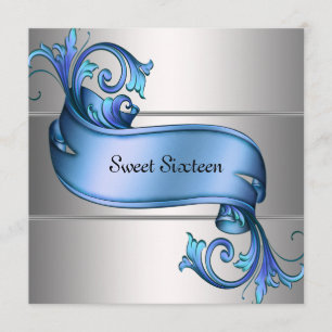 Blue Silver Elegant Sweet Sixteen Party Invitation