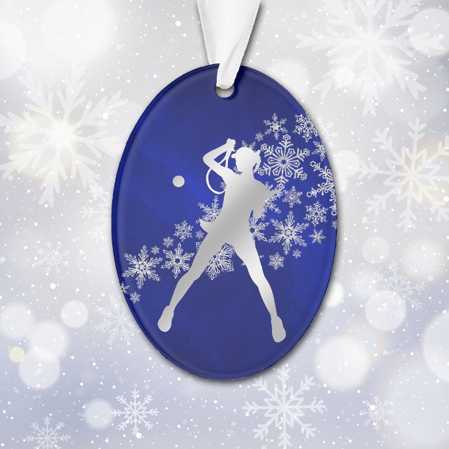 Blue Silver Female Tennis Player Ornament (Creator Uploaded)