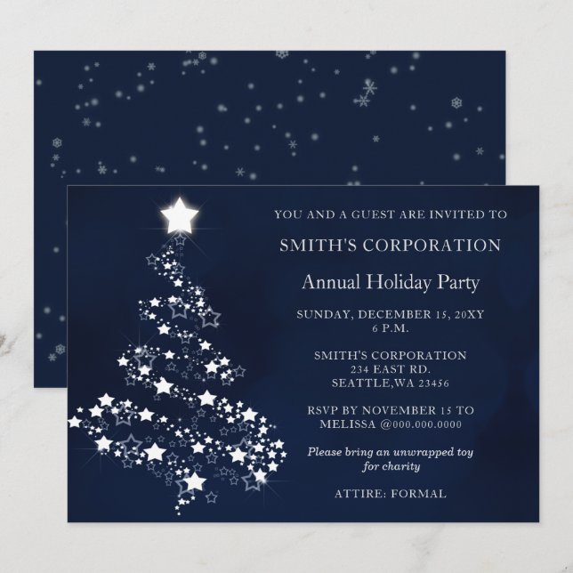 Blue Silver Festive Corporate holiday party  Invitation (Front/Back)