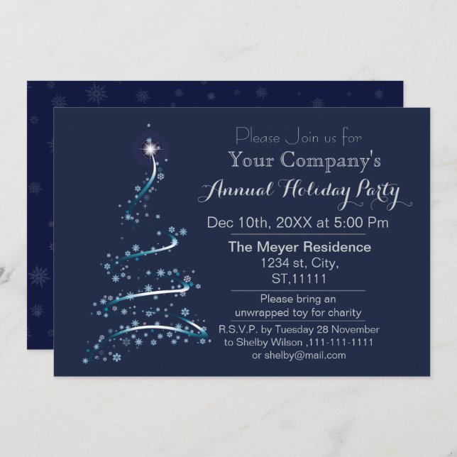 Blue Silver Festive Corporate holiday party Invitation (Front/Back)