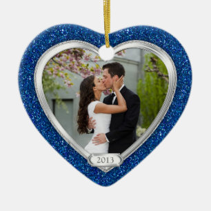 Blue Silver First Christmas Together Photo Xmas Ceramic Tree Decoration