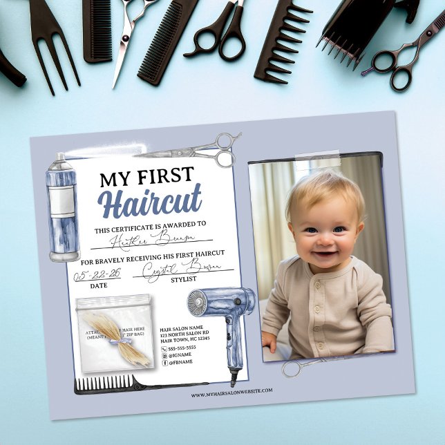 Blue & Silver First Haircut Hair Salon Certificate (Creator Uploaded)