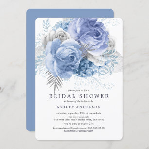 Blue & Silver Floral Bridal Shower Invitation