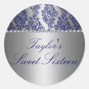 Blue & Silver Floral Print Sweet 16 Sticker