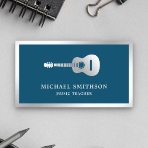 Blue Silver Foil Guitar Music Teacher Guitarist Business Card
