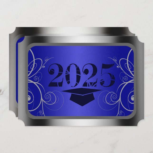 Blue & Silver Frame Graduation Party Invitation (Front/Back)