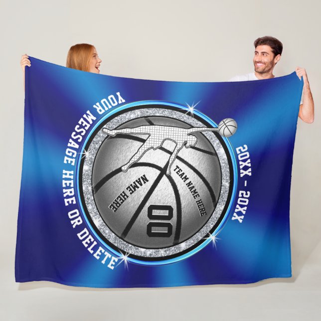 Blue, Silver Girls Personalised Basketball Blanket (In Situ)
