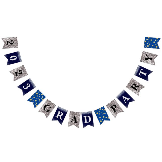 Blue Silver Glitter 2023 Grad Party Bunting (All)