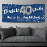 Blue Silver Glitter 40th Birthday Banner<br><div class="desc">Elegant fortieth birthday party banner featuring a stylish blue background that can be changed to any colour,  silver sparkly glitter,  forty silver hellium balloons,  and a modern 40th birthday celebration text template that is easy to personalise.</div>