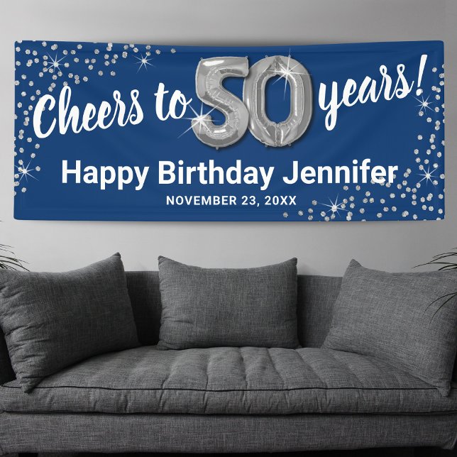 Blue Silver Glitter 50th Birthday Banner (Creator Uploaded)
