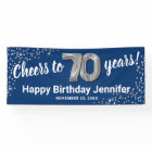 Blue Silver Glitter 70th Birthday Banner