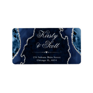 Blue & Silver Glitter Agate Wedding address label