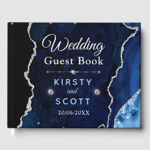 Blue & Silver Glitter Agate Wedding Guest Book