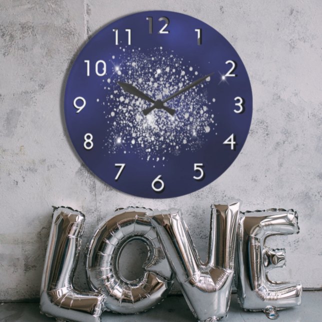 Blue silver glitter dust large clock (Creator Uploaded)