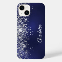 Blue silver glitter name script