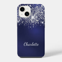Blue silver glitter name script