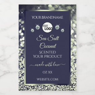 Blue Silver Glitter Product Label Logo Rhinestones