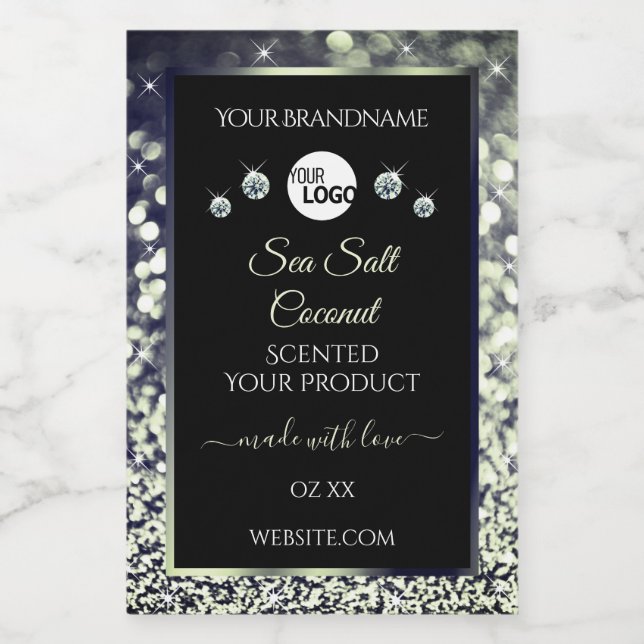 Blue Silver Glitter Product Labels Logo Diamonds (Single Label)