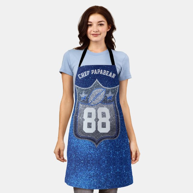 Blue & Silver Glitter School Football Team Sports Apron (Worn)