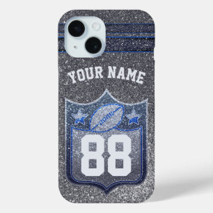 Blue & Silver Glitter School Football Team Sports iPhone 15 Case