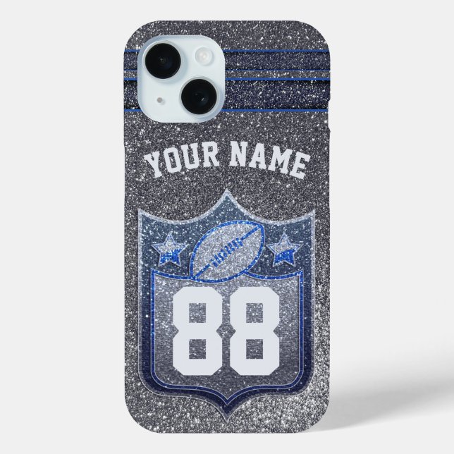 Blue & Silver Glitter School Football Team Sports Case-Mate iPhone Case (Back)