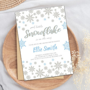 Blue Silver Glitter Winter Baby Shower Invitations