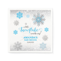 Blue Silver Glittery Snow Flake Winter Baby Shower