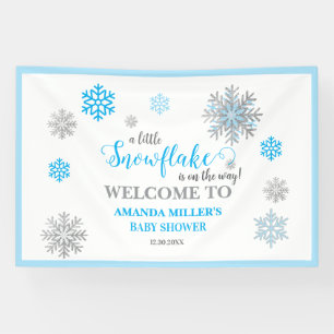 Blue Silver Glittery Snowflake Winter Baby Shower Banner