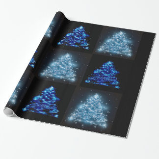 Blue & Silver Glowing Christmas Trees Wrapping Paper