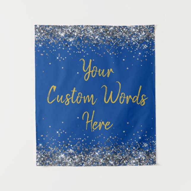Blue Silver Gold Birthday Party Photo Booth Prop Tapestry (Front)