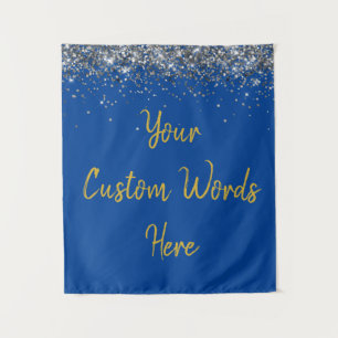 Blue Silver Gold Birthday Party Photo Booth Prop Tapestry