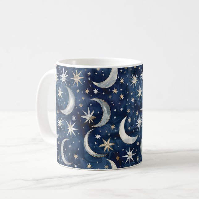 Blue Silver Gold Stars Coffee Mug (Front Left)