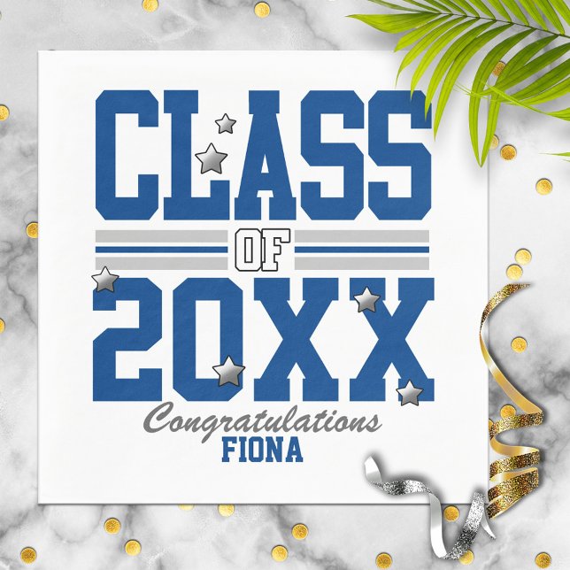 Blue|Silver Graduating Class Year Napkin (Creator Uploaded)