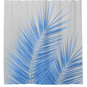 Blue Silver Gray Palm Leaves Dream #1  Shower Curtain