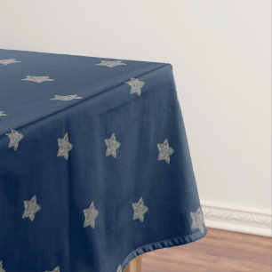 Blue Silver Gray Stars Pattern Festive Elegant Tablecloth